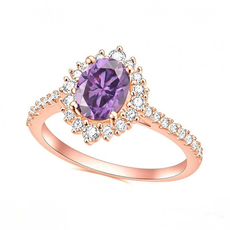 10K Rose Gold Oval Cut Amethyst Custom Halo Engagement Ring-12