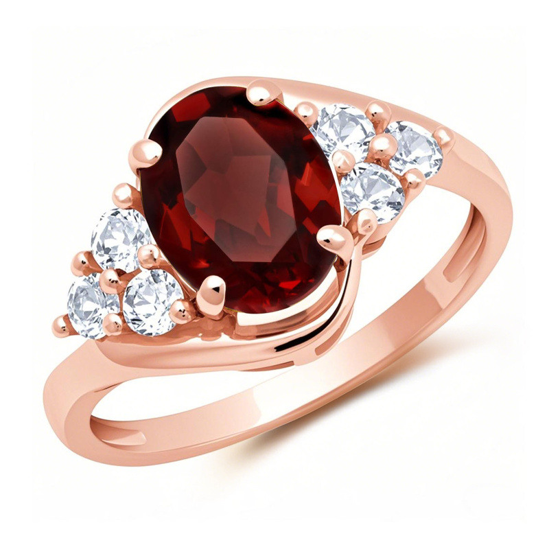 Bague de fiançailles en or rose 10 carats avec rubis ovale et pierre latérale-15
