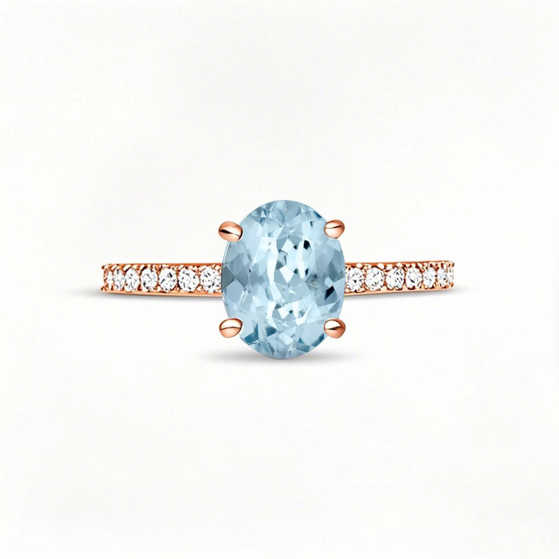 Anillo de compromiso personalizado de oro rosa de 10 quilates con corte ovalado y piedras preciosas-1
