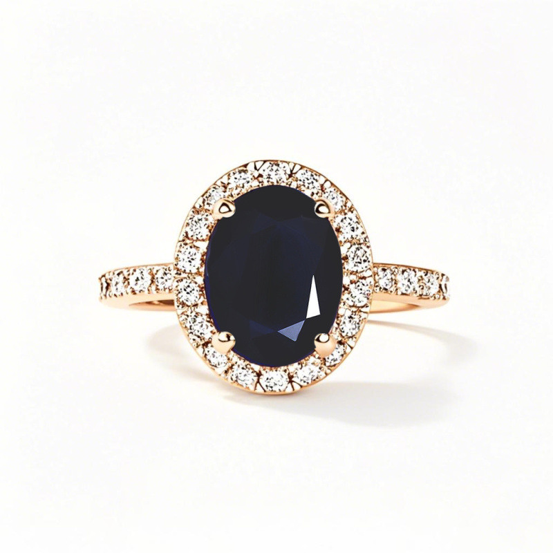 Anillo de compromiso personalizado con gema, corte ovalado, oro rosa de 14 quilates-1