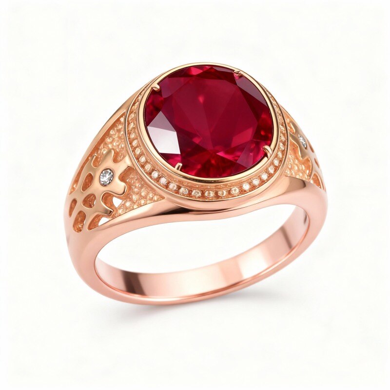 Bague ovale personnalisée en or rose 10 carats pour homme-1