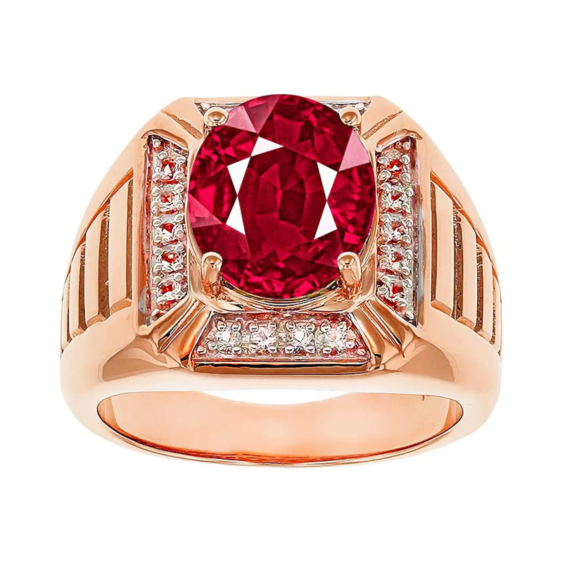 Anillo personalizado de oro rosa de 14 quilates con gema talla ovalada para hombre-1