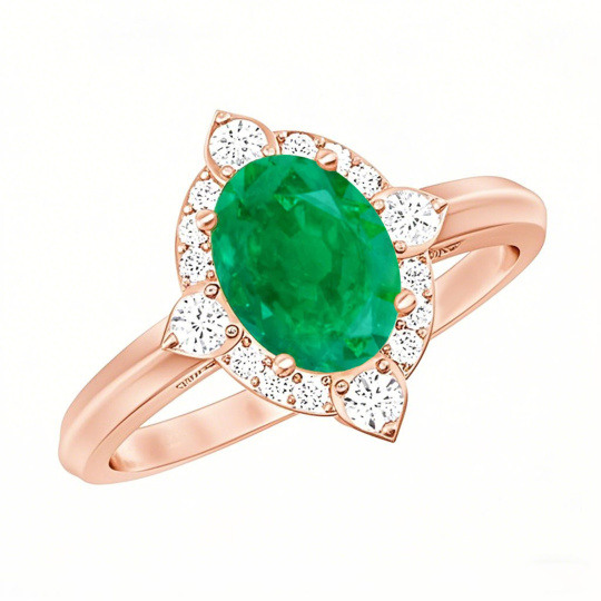 10K Rose Gold 1 to 6 CT Oval Lab-Grown Emerald Custom Engagement Ring D Color VVS1 Clarity 3EX