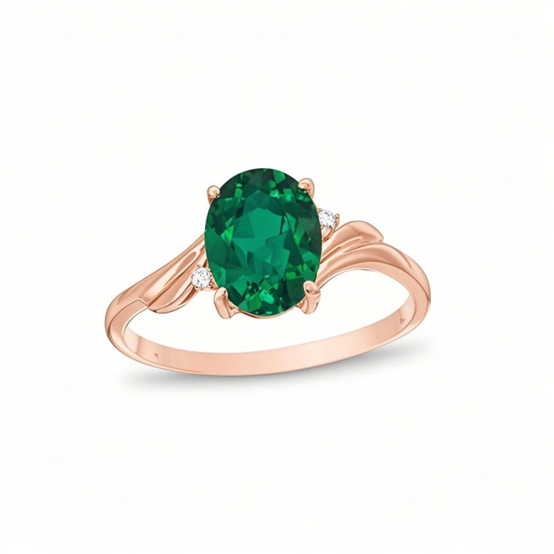 10-Karat-Roségold-Ovalschliff-Smaragd und künstlich hergestellte Diamant-Akzente – Bypass-Wendeschmuckband für Verlobungen-13