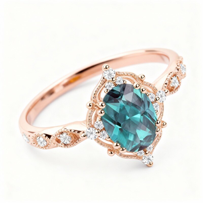 Bague de fiançailles ovale en or rose 10 carats-1