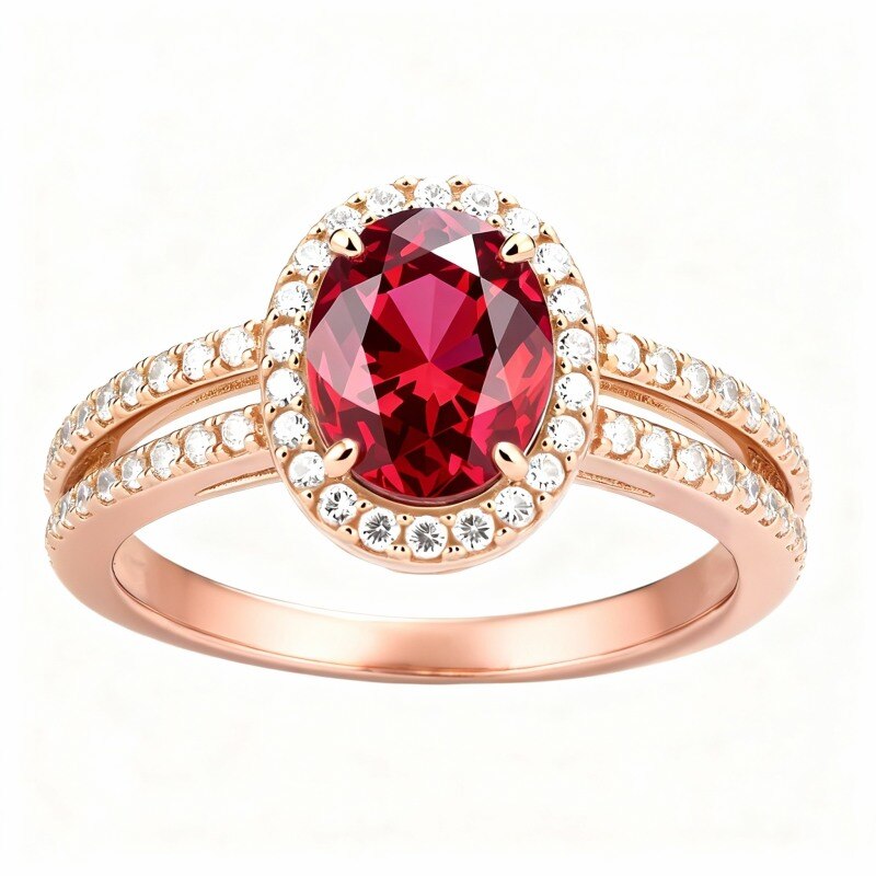 Anillo de compromiso de oro rosa de 10 quilates con corte ovalado-1
