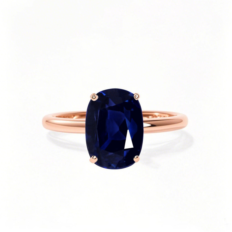 Bague de fiançailles en or rose 10 carats avec saphir ovale, bague d'anniversaire en pierre précieuse-5