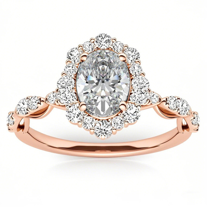 Verlobungsring aus 10-karätigem Roségold mit ovalem Moissanit-1