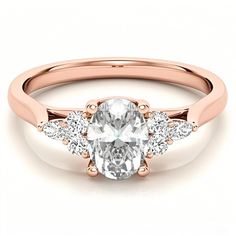 18K Rose Gold Oval Cut Moissanite Sidestone Engagement Ring-1