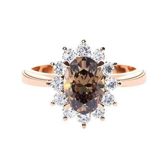 Anillo de compromiso personalizado de oro rosa de 10 quilates con diamante cultivado en laboratorio de talla ovalada