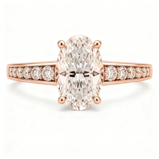 Verlobungsring aus 18-karätigem Roségold mit ovalem, im Labor gezüchtetem Diamanten (Farbe D, Reinheit VVS1/VS1, 3EX, IGI-zertifiziert).