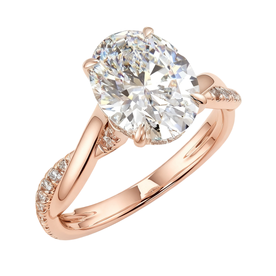 Anillo de compromiso de oro rosa de 10 quilates con moissanita ovalada de 2 quilates