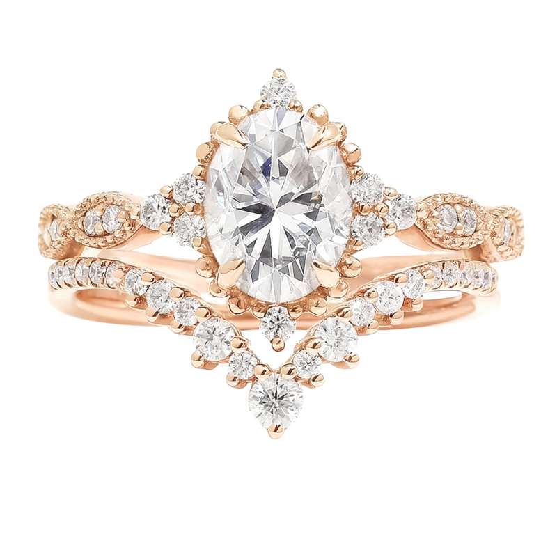 Bague de fiançailles en or rose 10 carats avec moissanite ovale-8