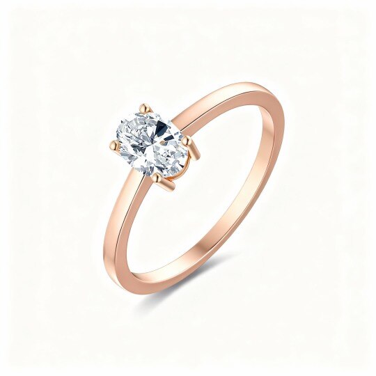 10K Rose Gold Oval Cut Moissanite Personalized Engraving & Couple Engagement Ring