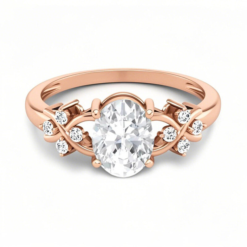 10K Rose Gold Oval Cut Moissanite Ring-7