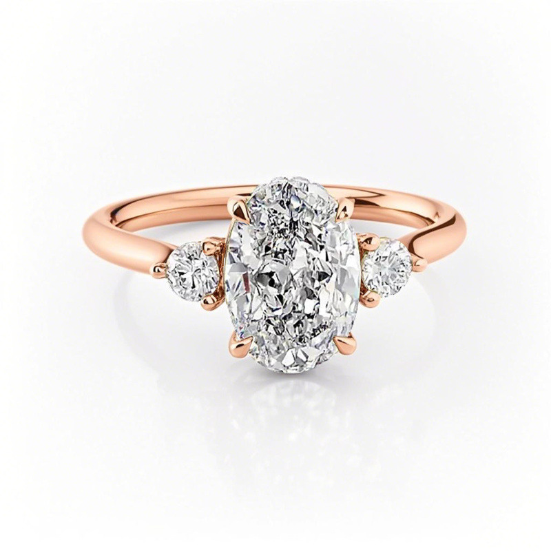 10K Rose Gold Oval Cut Moissanite Ring-4