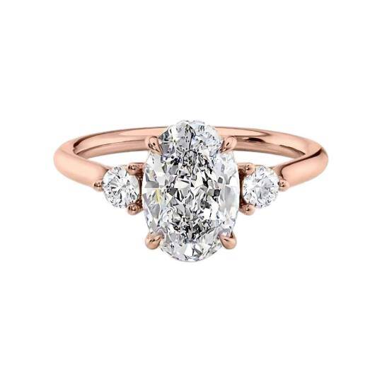 10K Rose Gold Oval Cut Moissanite Three-Stone Engagement Ring