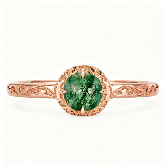 10K Rose Gold Oval Cut Moss Agate Ivy Engagement Ring