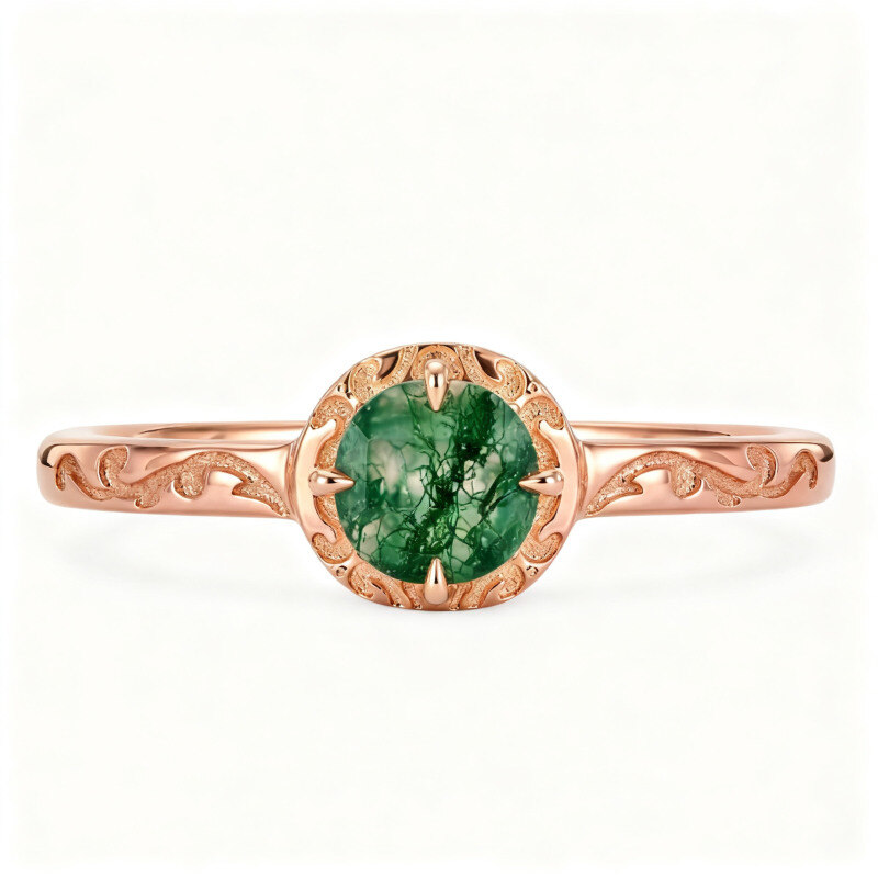 Anillo de compromiso Ivy de ágata musgosa ovalada de oro rosa de 18 quilates-1
