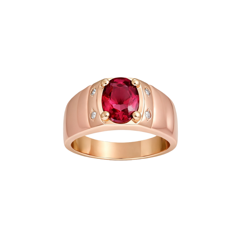Anillo de compromiso de oro rosa de 10 quilates con rubí de talla ovalada para hombre.-1