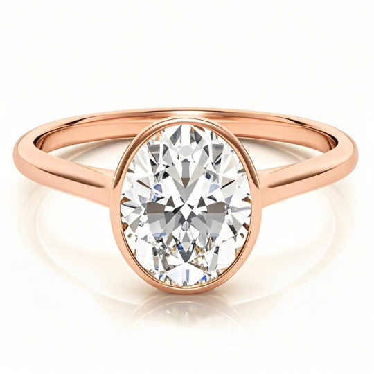 Anillo de compromiso solitario de moissanita de corte ovalado en oro rosa de 10 quilates