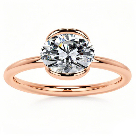 Anillo de compromiso solitario de moissanita de corte ovalado en oro rosa de 10 quilates