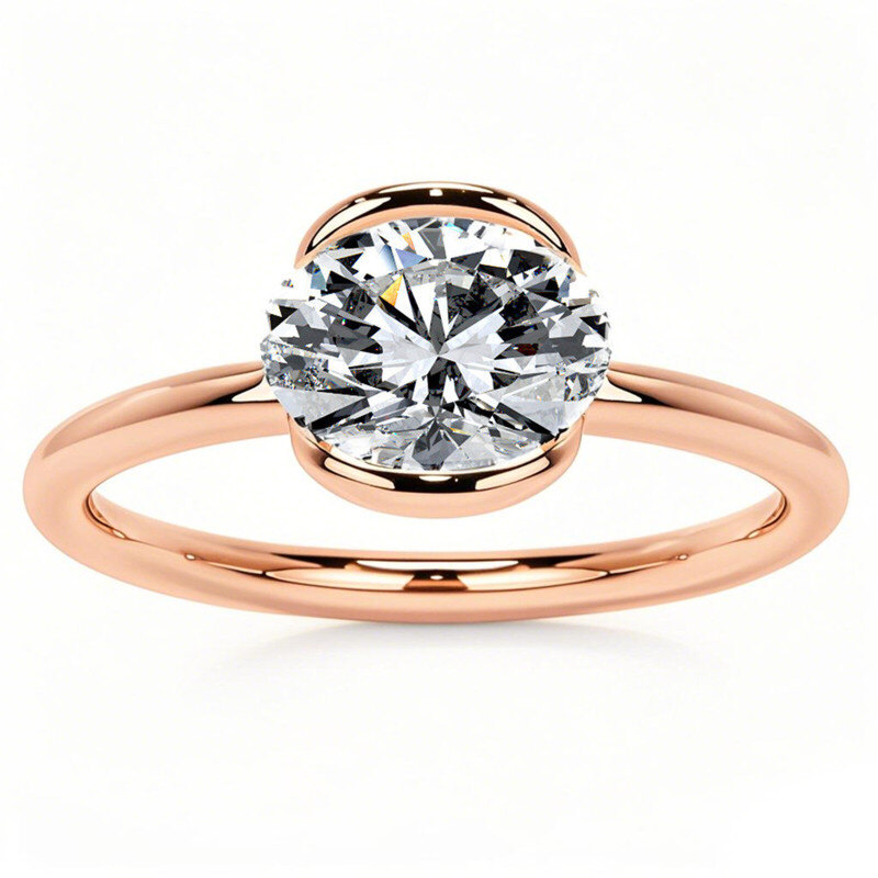 Verlobungsring aus 14-karätigem Roségold mit ovalem Moissanit-Solitär-1