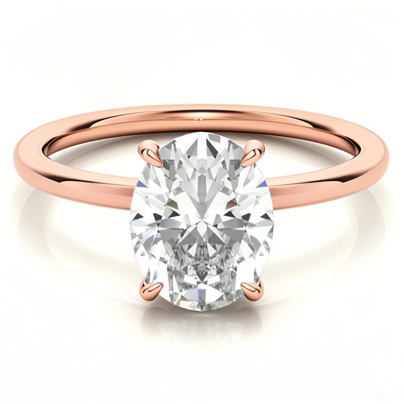 Verlobungsring aus 10-karätigem Roségold mit ovalem Moissanit-Solitär-8