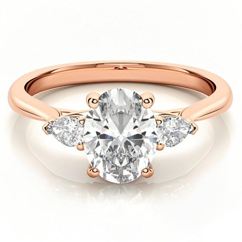 10K Rose Gold Oval Cut Three-Stone Moissanite Engagement Ring-20