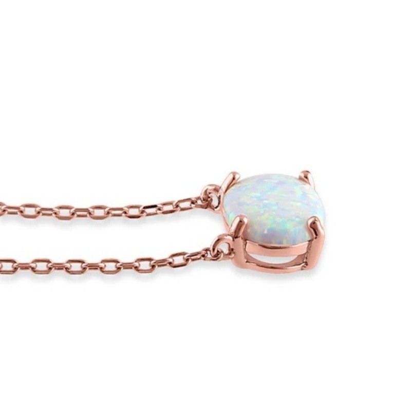 18K Rose Gold Oval Opal Pendant Necklace-3