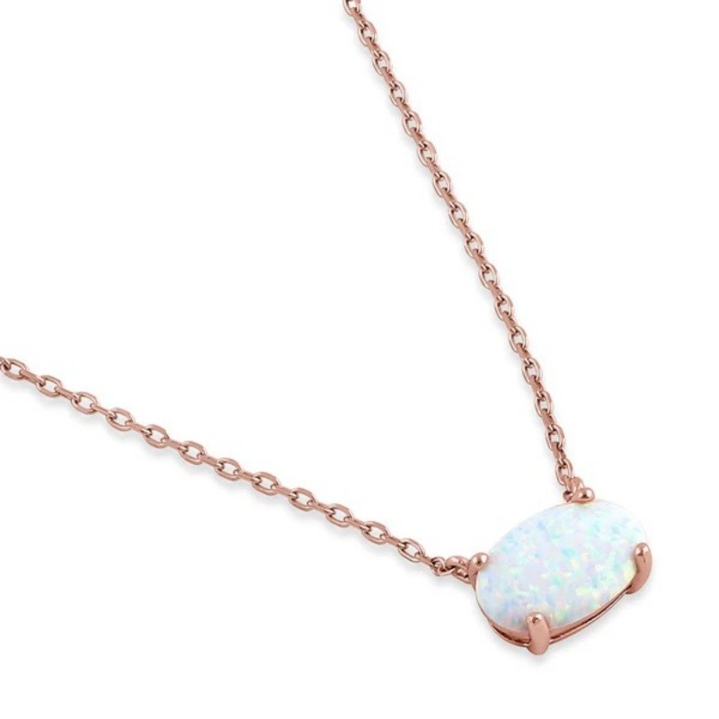 18K Rose Gold Oval Opal Pendant Necklace-4