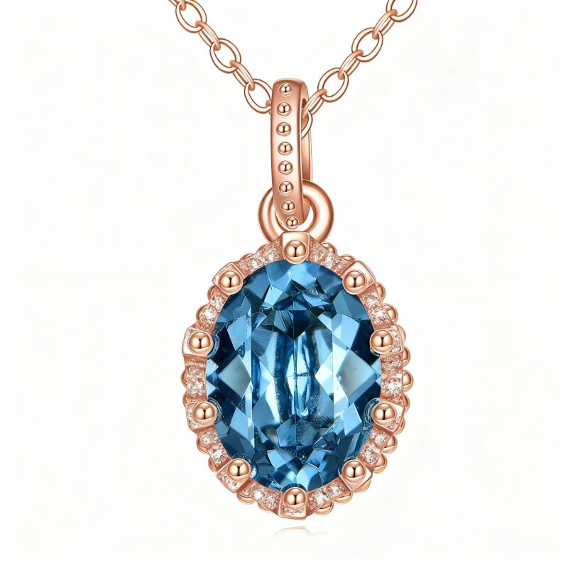 Collar con colgante de cristal ovalado en oro rosa de 10 quilates-19