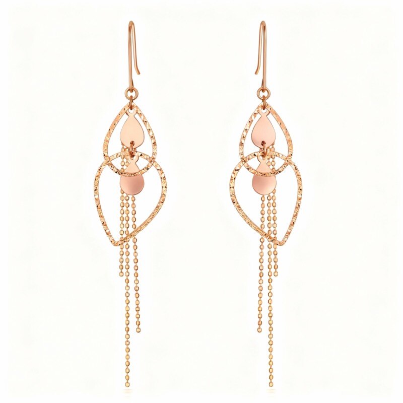 Boucles d'oreilles pendantes ovales en or rose 10 carats-1
