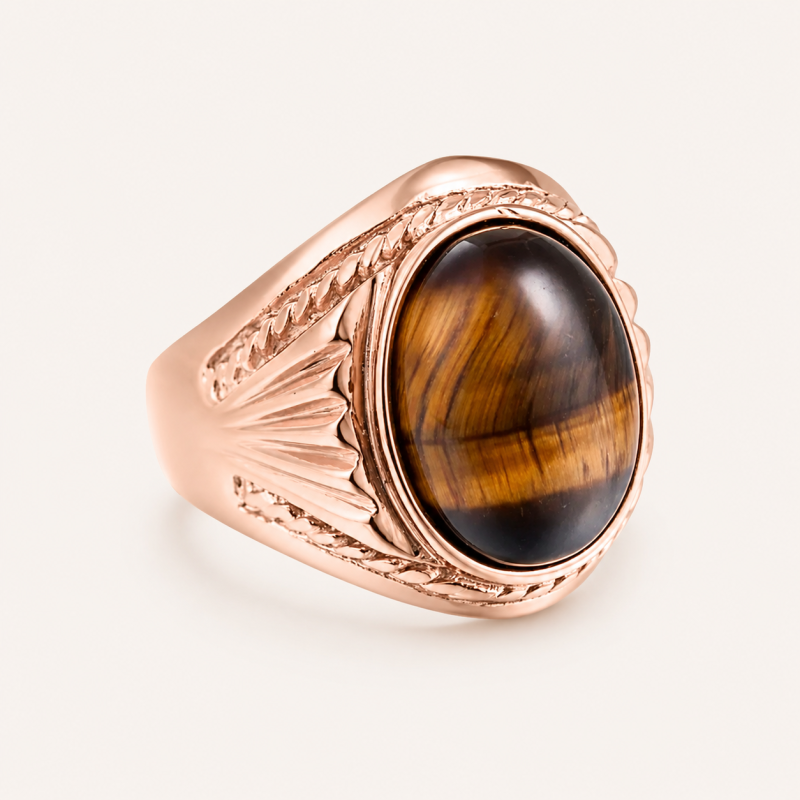 Bague de fiançailles ovale en or rose 10 carats avec œil de tigre-2