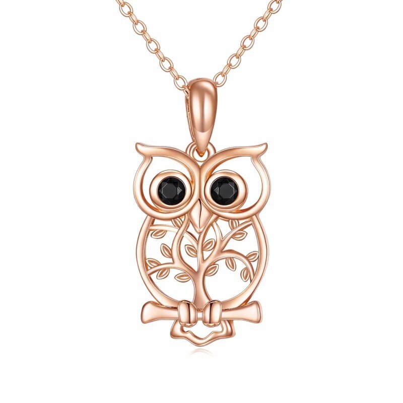 Collier pendentif hibou en or rose 10 carats-1