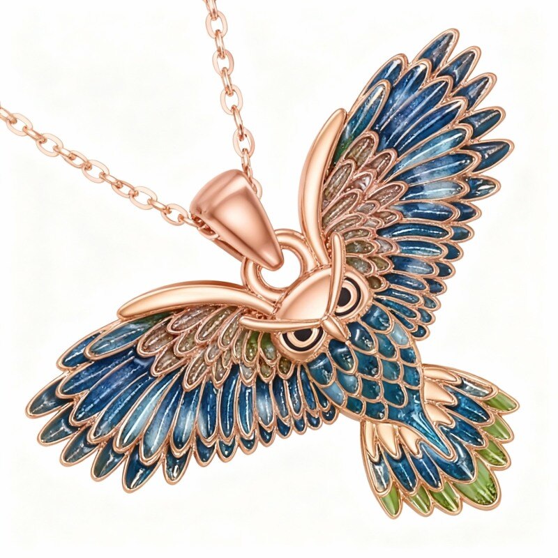 Collier pendentif hibou en or rose 10 carats-1