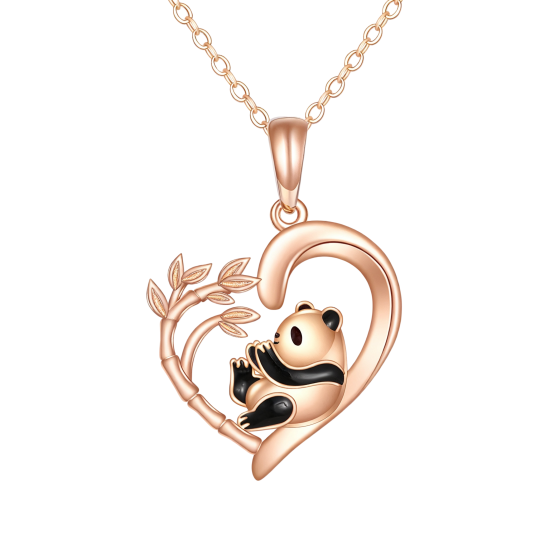 Hangerketting met panda en bamboe van 10 karaats roségoud