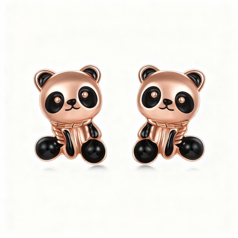 10K Rose Gold Panda Stud Earrings-19