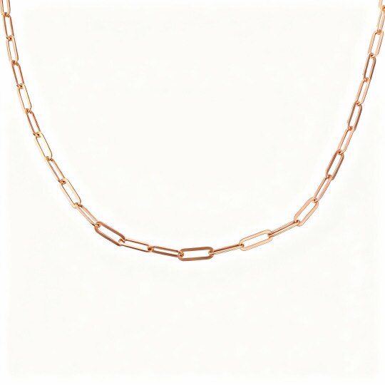 10K Rose Gold Paper Clip Paperclip Chain Necklace