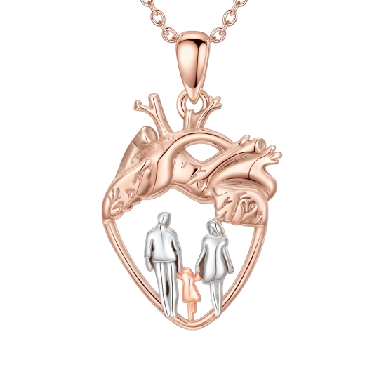 Collier pendentif en or rose 10 carats avec pendentif cœur et inscription « Parents et enfants ».