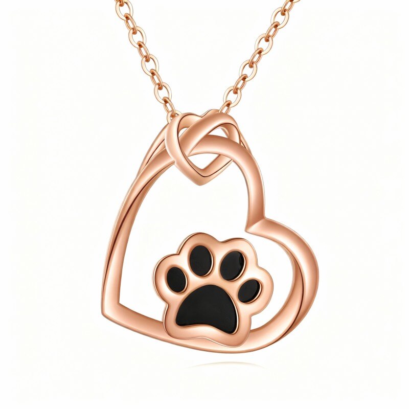 10K Rose Gold Paw & Heart Pendant Necklace-1