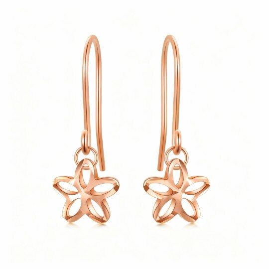 Pendientes colgantes de oro rosa de 10 quilates con forma de flor de melocotón