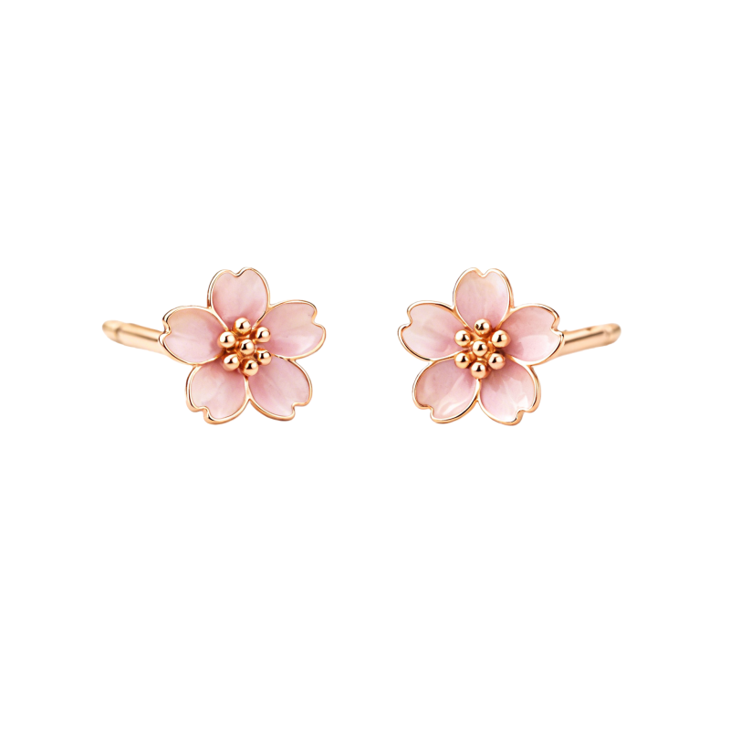 Pendientes de botón de oro rosa de 10 quilates con diseño de flor de durazno-1