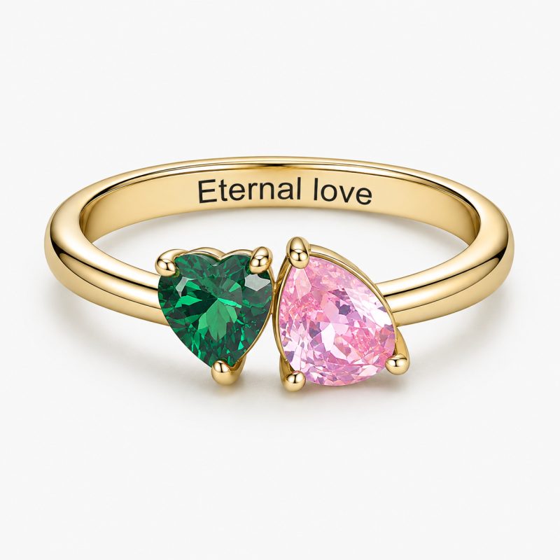 Bague de fiançailles Toi et Moi en or rose 10 carats avec pierre de naissance taille poire-3