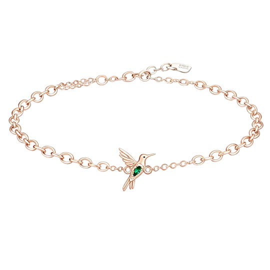 10K Rose Gold Pear Cut Cubic Zirconia Hummingbird Charm Bracelet