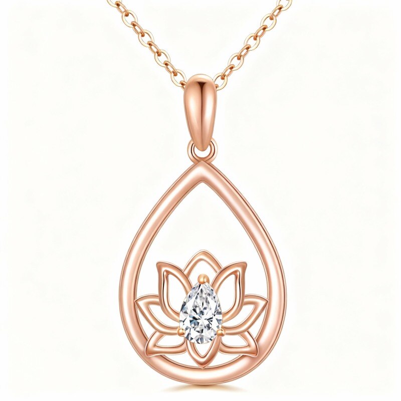 Halskette aus 10-karätigem Roségold mit birnenförmigem Zirkonia-Anhänger in Lotus-, Großmutter-, Mutter- und Schwestern-Motiv-1
