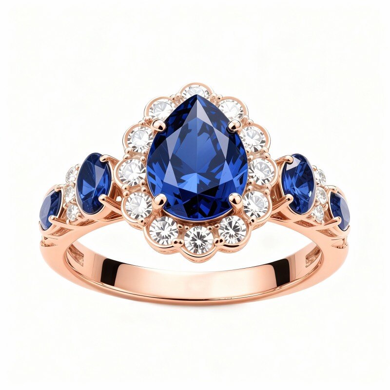 Anillo de compromiso de oro rosa de 10 quilates con corte de pera-11