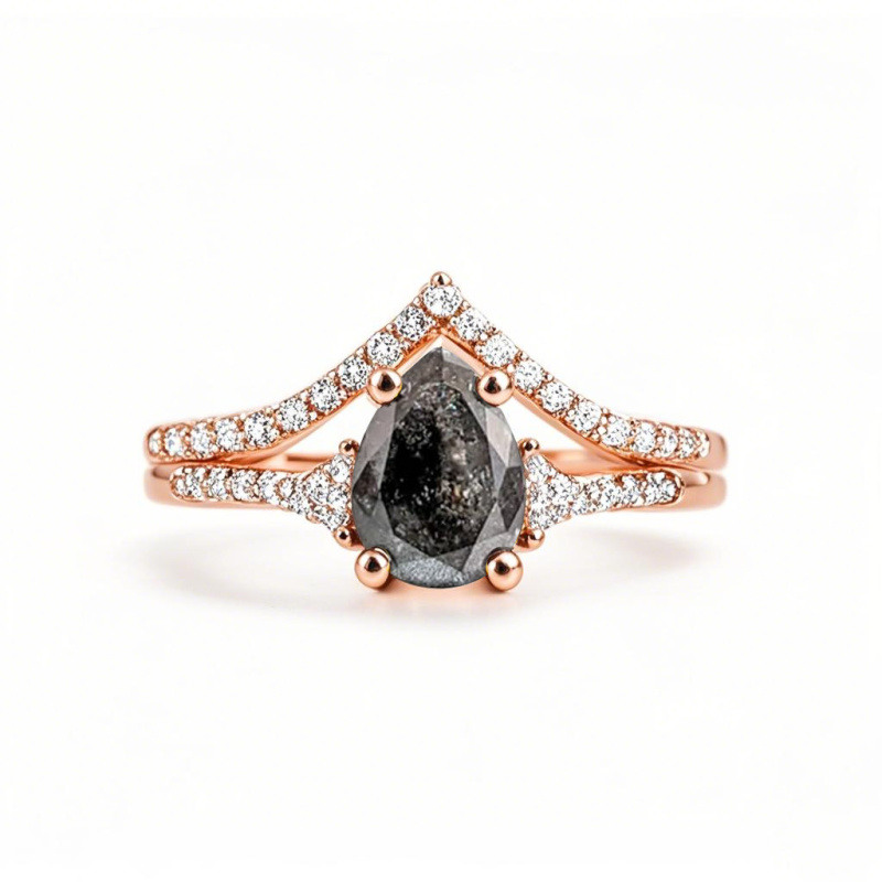 18K Rose Gold Pear Cut Herkimer Diamond Ring-1