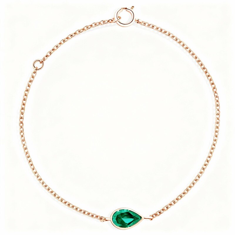 10K Rose Gold Pear Cut Lab Created Emerald Couple Curb Chain Bracelet-1