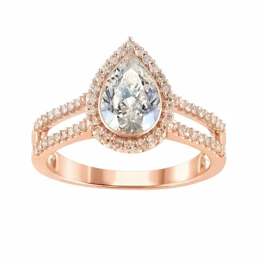 Individuell angefertigter Verlobungsring aus 10-karätigem Roségold mit birnenförmigem, im Labor gezüchtetem Diamanten